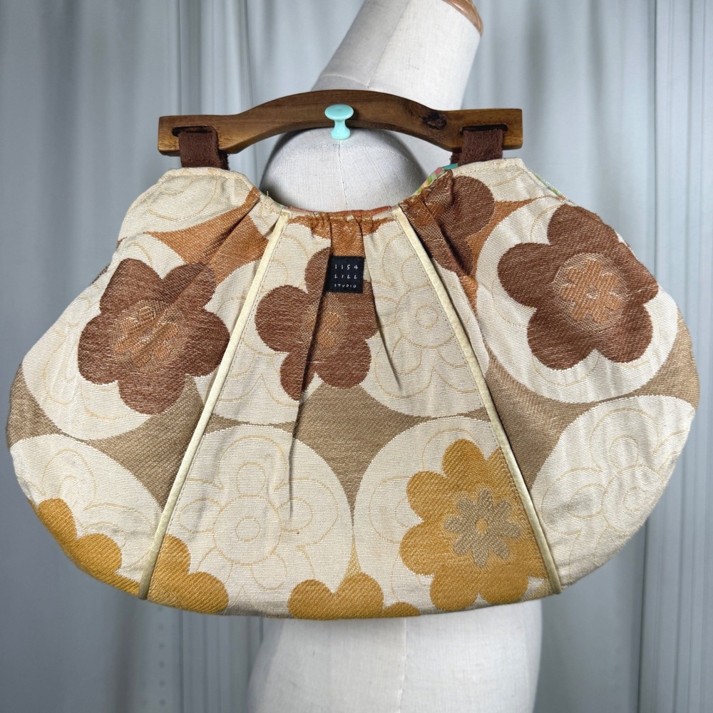 1154 Lill Studio Reversible Wood Handle Handbag | Retro Floral & Bright Stripe